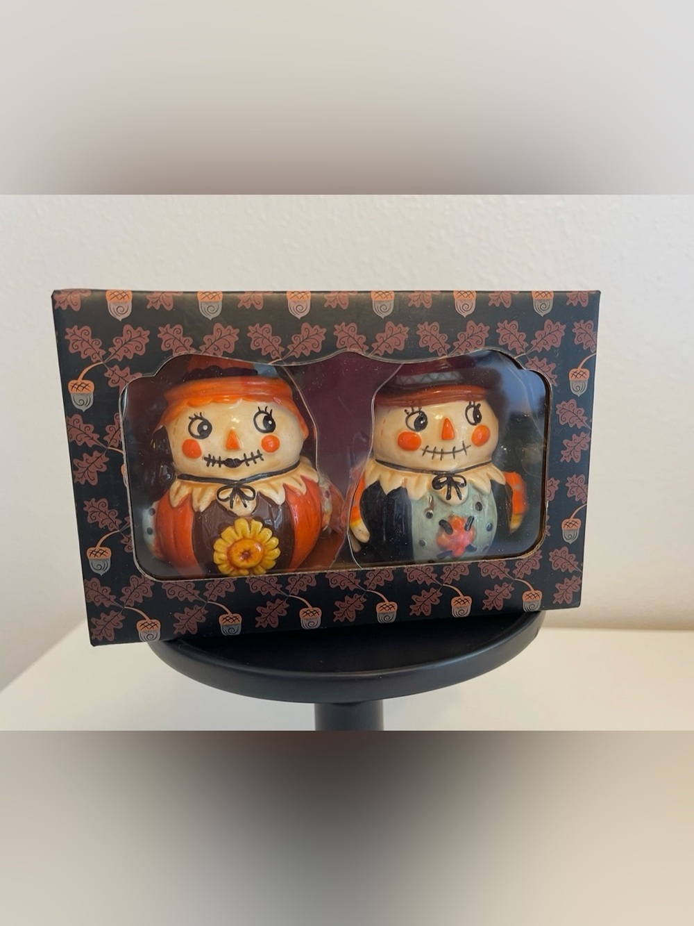 Johanna Parker Retro Style Fall Pumpkin Peep Scarecrow Salt Pepper Shaker Set